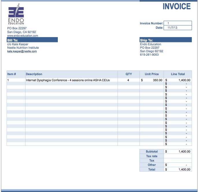 Nestle Invoice, Online CEUs